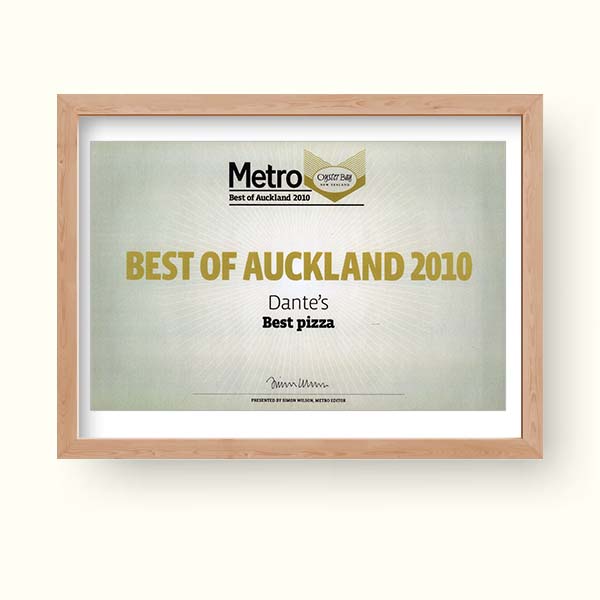 Best Pizzeria in Auckland (Metro Magazine) 2010